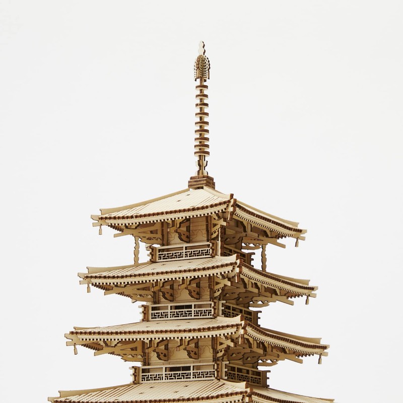 wa-gu-mi Five-storied Pagoda Wooden Architecture 3D Puzzle - Fun DIY