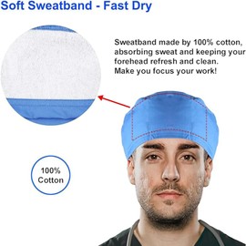 JONATHAN UNIFORM Surgical Scrub Caps Men with Cotton Sweatband, Adjustable Nurse Hat in Hospital for Doctor, Beauty, Elderly Carer, Vet Ceil Blue