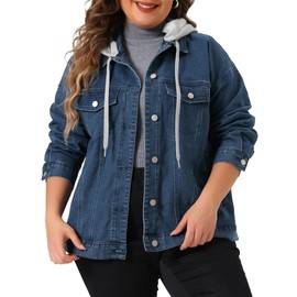 Agnes Orinda Women's Plus Size Denim Jacket Layered Drawstring Detachable Hoodie Jean Jackets with Pockets 4X Blue