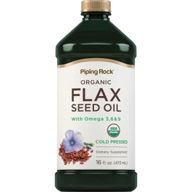 Piping Rock Flaxseed Oil | 16 Fl Oz | with Omega 3 6 9 | Organic Cold Pressed Liquid Supplement | Vegetarian, Non-GMO, Gluten Free Formula
