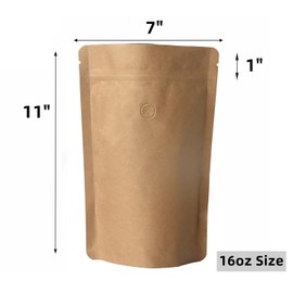 100 Pack Kraft Coffee Bags with Zipper Lock, High Barrier Resealable Stand Up Coffee Pouches, Degassing Valve for Coffee, Size for 16oz/500 Grams Beans or Grounded