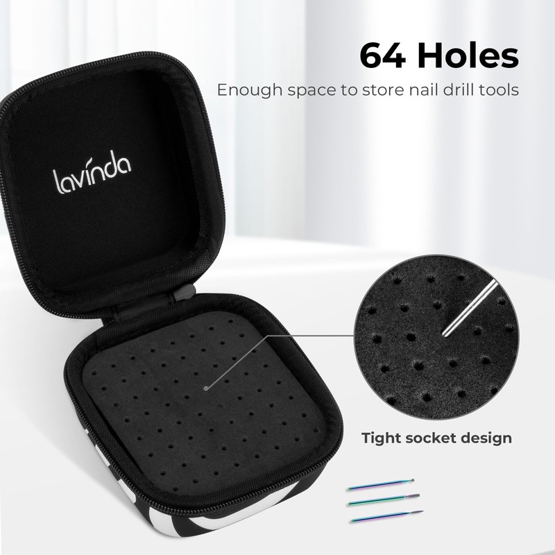 Lavinda Zebra Print Nail Drill Bits Holder, 64 Holes Dustproof