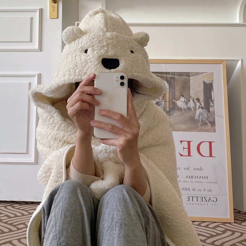 Winter Throw Blanket Cloak With Hood Thick Soft Plush Warm