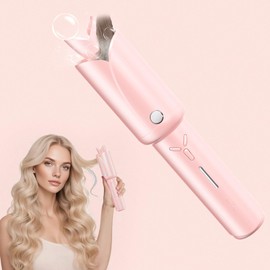 Automatic Curling Iron - Cordless Hair Curler, 30s Heat Up, 72H Hold, 4 Temperature, Dual Rotation, 200Million Negative Ions Ceramic Coating, Anti-Scald & Tangle-Free, French Waves, Pink