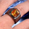 PMTIER Men's Stainless Steel Black Plated Ring with Square Orange