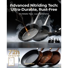 Armorbear Anti-Warp Carbon Steel Frying Pan, 10 Inch Pre-Seasoned Cooking Skillet, Works on All Cooktops,Oven Safe, Nitrided Carbon Steel Pan for Kitchen, Camping, Chef Use