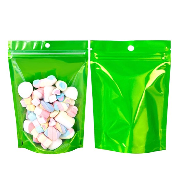 50 Bags Green/Clear Resealable Heat Sealable Stand Up Pouch Food