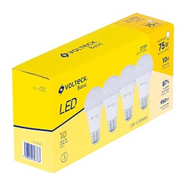 Volteck Basic LED-75CBX4, Pack de 4 lámparas de LED A19 10 W, luz cálida