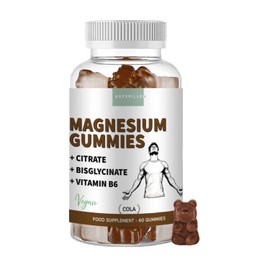 Magnesium Komplex Gummibärchen - Magnesiumcitrat 1560mg + Magnesiumbisglycinat 600mg (davon 250mg elementares Magnesium) - Hohe Bioverfügbarkeit mit Vitamin B6 - Vegan, 60 Gummies, Colageschmack