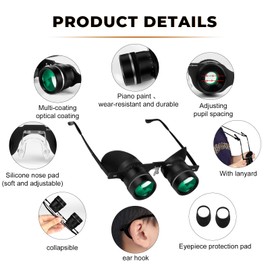 BIJIA 3X Opera Binocular Glasses,Hands-Free Lazy Glasses Binoculars Lightweight for Fishing,Bird Watching,Tv,Sports,Concerts,Theater,and Sightseeing,for Adults Men Women(Upgraded HD Green Film)