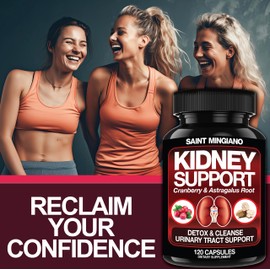 Saint Mingiano Kidney Support Cleanse Detox & Repair -120 Capsules - Cranberry & Astragalus Root Pills for Women and Men | High Strength Stone Remover Supporting Urinary Tract & Bladder Health