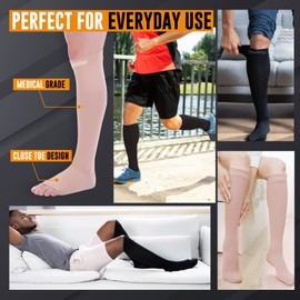 Doc Miller Compression Socks, 30-40 mmHg Medical Grade Closed Toe Socks for Circulation, Shin Splints, Varicose Veins, and Calf Recovery - Knee High Support for Men & Women - Medium Size, Skin/Nude