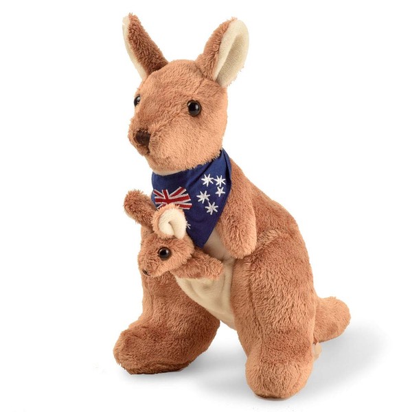 BOHS Plush Kangaroo with Australia Scarf and Removable Joey -