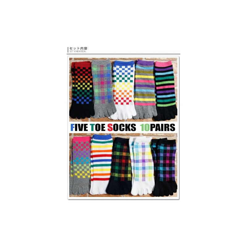 Men's 5 Toe Socks, Set of 10 Pairs, Vivid Color