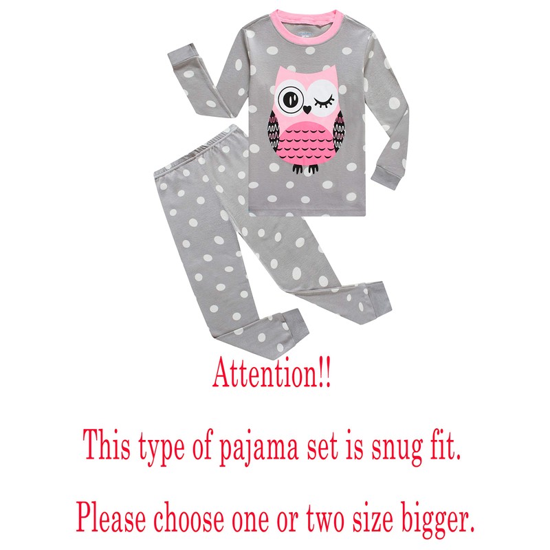 Owl Big Girls Long Sleeve Pajamas Sets Cotton Pyjamas Girls