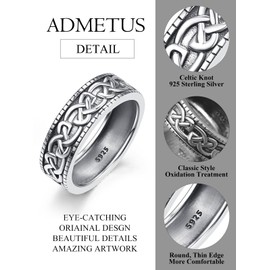 ADMETUS Celtic Knot Rings Sterling Silver Wedding Band Rings for Men Celtic Ring Jewellery Gifts for Men Rings Size 8.5