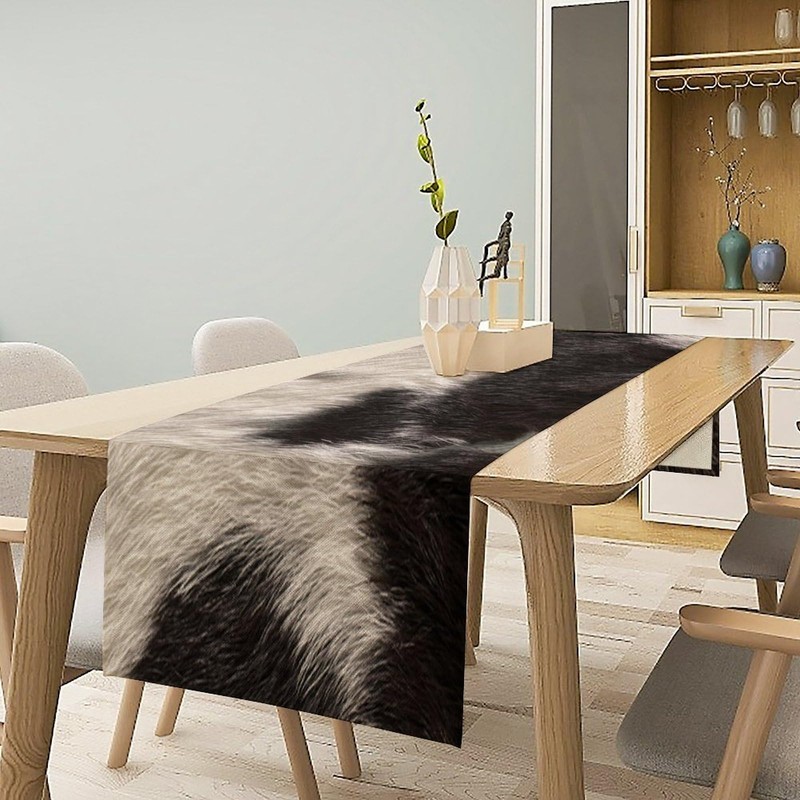 FengMingRui Cowhide Table Runner Black and White Milk Cow Western