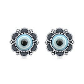 925 Sterling Silver Evil Eye Stud Earrings for Women Vintage Blue Third Eye Ear Stud Lucky Protection Jewelry Gifts for Teens Girls, Sterling Silver, No Gemstone