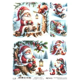 Josys Bastelmärchen Rice Paper DIN A4 Straw Silk Decoupage Christmas Gnome Squirrel RE7472