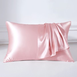 THXSILK 22 Momme Silk Pillowcase, 100% Silk Pillowcase Sofa Cushion Cover, Anti Mite Zip Silk Pillowcase, Charming Pink, 40 x 60 cm