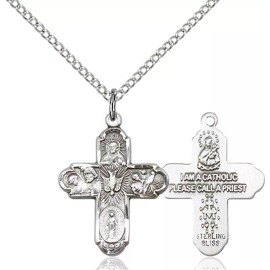 Bliss Sterling Silver 5-Way Christian Catholic Medal Pendant Necklace 18" Chain Boxed