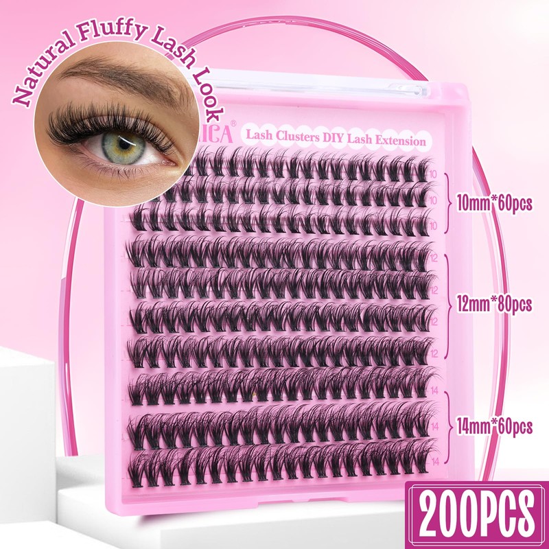 Yawamica Wispy Lash Clusters Natural Eyelash Extension 10-14mm Fluffy Eyelash