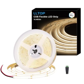 LLTOP COB LED Strip Lights Natural White 4000K, DC24v 16.4ft/5m High CRI 92Ra+ Flexible LED Tape Lighting DIY Cuttable for Bedroom Kitchen Cabinet Shelf (Power Supply&Dimmer Not Included)