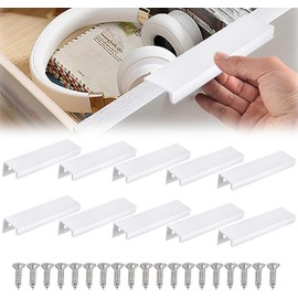Pack of 10 88 mm Concealed Handles Kitchen Cabinet Handles Aluminium Alloy Invisible Furniture Handle Wardrobe Door Handle Pure White Bright Fingerpull Curved Edges Finger Handles Tab