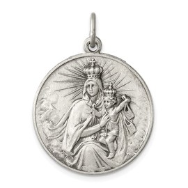 Diamond2Deal 925 Sterling Silver Antiqued Our Lady of The Holy Scapular Medal Pendant (L- 24 mm W- 24 mm)