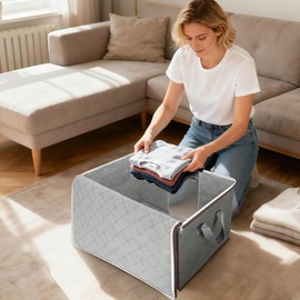 BALEINE 6 Pack Clothes Storage Bags, 24 Gallon Storage Containers with Reinforced Handle, Sturdy Zipper, Closet Organizer for Blanket, Comforter, Pillow, Bedding (Grey, 6 Pack)