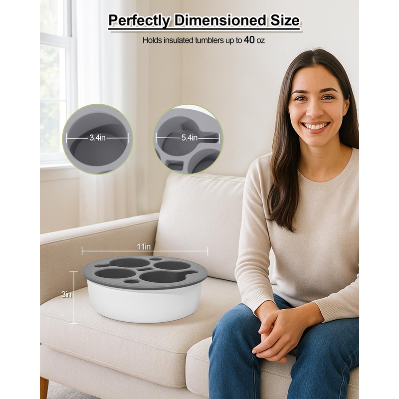 Bonfixe Round 7-in-1 Bed & Couch Cup Holder Tray,Waterproof Silicone