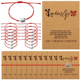 Huquary 24 Pcs Cheerleader Gifts Set Cheer Bracelets and Cheerlife Wish Card Adjustable Cheerleading Charm Bracelets Cheer Team Gifts for Cheer Team Cheerleader Jewelry Accessories(Red)
