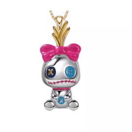 Cute Lilo and Stitch Scrump Silver Pendant Necklace w/ Gold Colored Chain