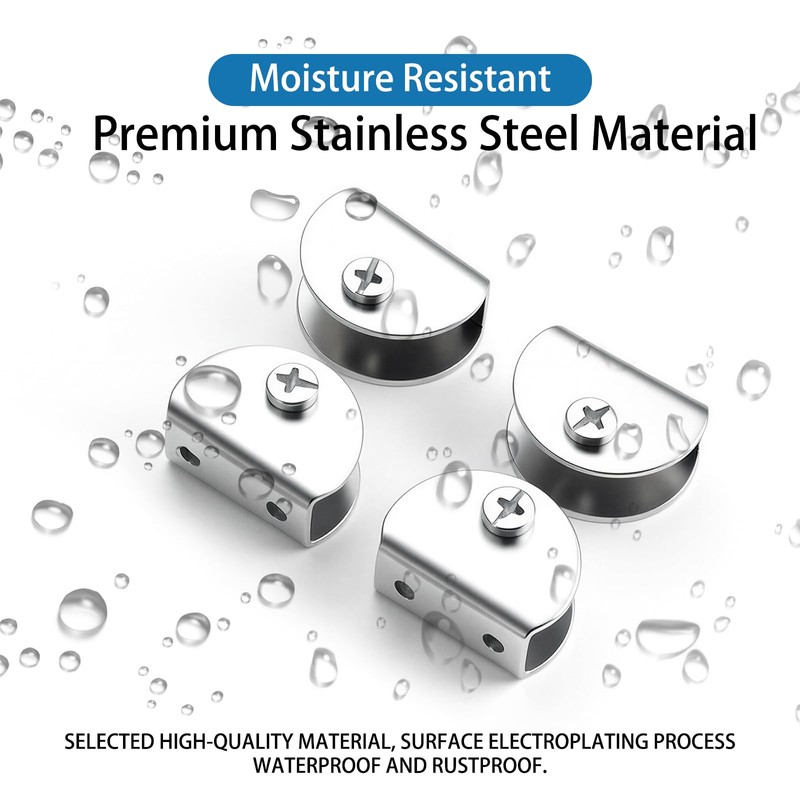 Stainless Steel Glass Shelf Brackets, 4-Pack