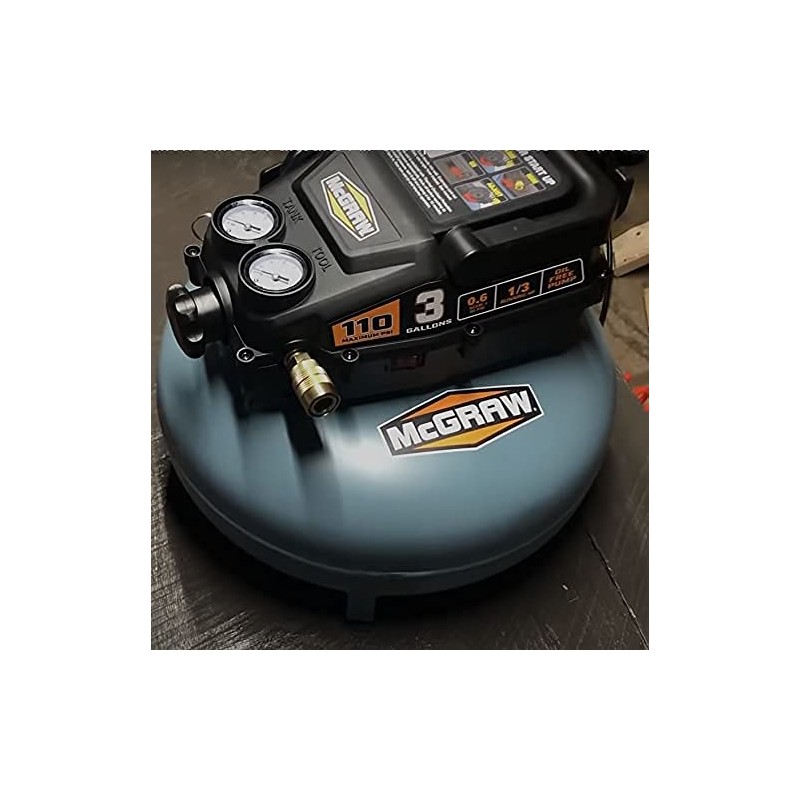 3 Gallon 1/3 HP 110 PSI Oil-Free Pancake Air Compressor