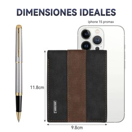 KIONTS Cartera Hombre con Bloqueo RFID, Cartera de Piel para Caballero, Billetera Minimalista Plegable con 8 Bolsillos para Tarjetas de Crédito,Ventana de Identificación y Capa con Cremallera (Negro)