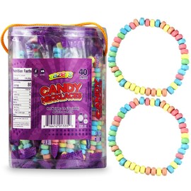 40 Candy Necklaces Edible Party Favors for Kids - Sharing Bulk 40 Count of Individually Wrapped Candy Necklace with Colorful Fruit Flavor - Stretchable, Edible, Fruity Rainbow Candies for Party Favor Supplies