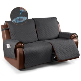 KinCam Waterproof Oversized Loveseat Recliner Cover, Non-Slip Reclining Couch Covers for 2 Seat, Recliner Sofa Cover Furniture Protector with Elastic Straps for Kids, Pets, Charcoal Gray