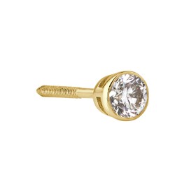 Diamond Wish 1/8 Carat Round Diamond Single Stud Earring in 14k Yellow Gold (H-I, I1-I2, cttw) Bezel Set Screw Back