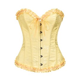 Vrapo Korsett Damen - Bustier Corset Top für Frauen - Vollbrust Corsage Schnürkorsett Taillenformer Dessous - Pflaumenblüten Bambus Muster - Zartes Gelb - Größe S