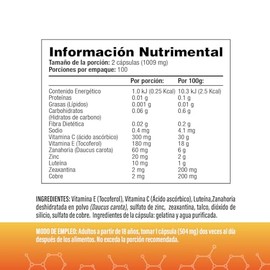 Luteína y Zeaxantina - Complejo con Vitaminas C y E, Zinc, Cobre y Zanahoria - 200 Cápsulas - S&V - Suplemento que ayuda a mantener la Salud Visual