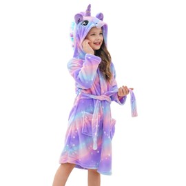 Doctor Unicorn Girls Fleece Hooded Robe Toddler Warm Fuzzy Bathrobe Purple 7-9 Years