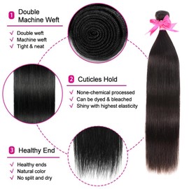 Straight Human Hair Bundles Brazilian Human Hair 3 Bundles Human Hair for Black Women 22 24 26 28 Inch 10A Grade 100% Unprocessed Straight Human Hair Bundles Hair Extensions Natural Color