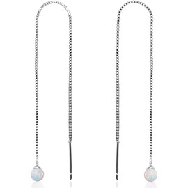 Humble Chic - arete de hilo para mujer con perlas de imitación o piedras de ópalo creadas, cadena larga chapada en oro de 14 quilates o chapada en plata de ley 925, hipoalergénicos, seguros para