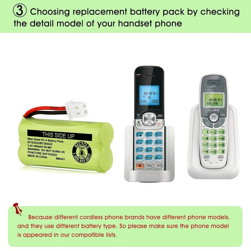 iMah BT183342/BT283342 2.4V 400mAh Ni-MH Battery Pack Compatible for BT166342/BT266342