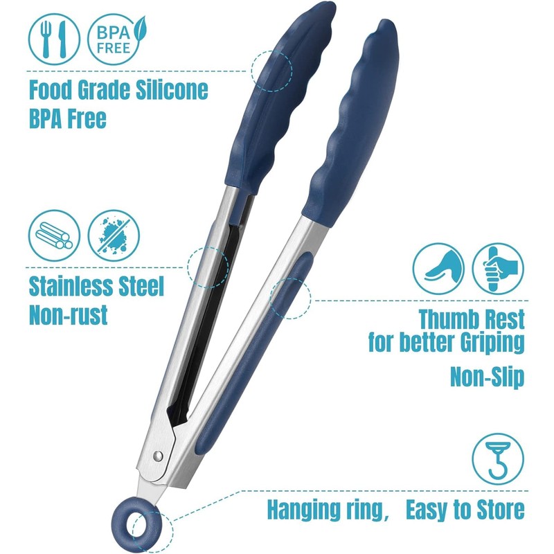 Hotec Mini Silicone Kitchen Tongs for Cooking - 7-Inch Small