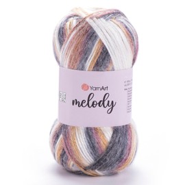 1 Ball YarnArt Melody Variegated, Chainette Yarn, Shiny Metallic Sheen Yarn for Knitting, Crochet, Embroidery, 100 grams (3.5 oz), 230 meters (251 yards), 70% Polyamide 21% Acrylic 9% Wool Blend - 902