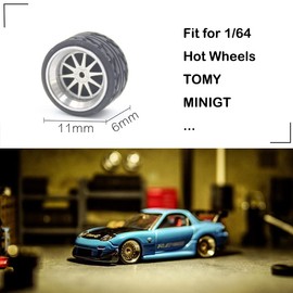 Carlomo 1/64 Scale N-Class Alloy Wheels and Rubber Tires with Axles Detail Up Kits (4pcs/1 Kit) Modified Parts for 1:64 Diecast Model Cars (N016)