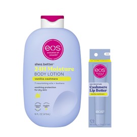 Bundle of eos Cashmere Lip Butter – Vanilla Cashmere, Péptidos Rellenadores, Suavizante, 0.35 onzas líquidas + Loción corporal Shea Better Vanilla Cashmere, Cuidado de la Piel Humectante 24 Horas
