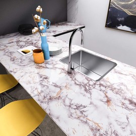 Livelynine 24 x 197 Wide Marble Contact Paper Peel and Stick Countertops Waterproof Desk Cover Rose White Marble Countertop Adhesive Covering Kitchen Wallpaper Renter Friendly Counter Top Vinyl Wrap